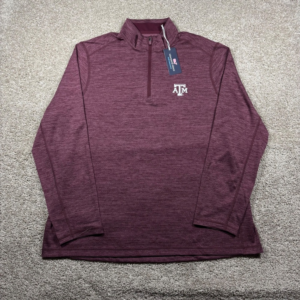 Vineyard Vines Mens Texas A&M Aggies Performance Quarter Zip Burgundy XXL NEW‎